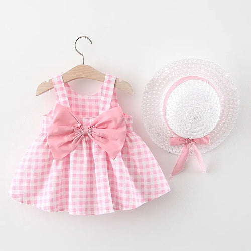 Baby Girl Plaid Skirt with Straw Hat