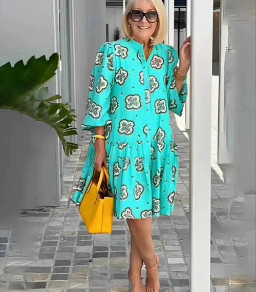 Women's Casual All-matching Printed Puff Sleeve Dress