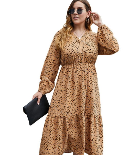 Plus Size Long-Sleeved Floral Dress