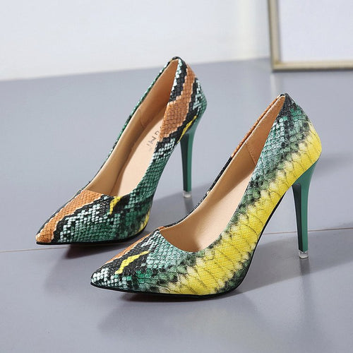 Pointed Toe Snake Print Stilletto pumps
