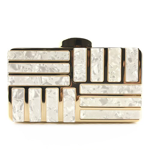 Gold Acrylic Clutch Bags with Shoulder Chain