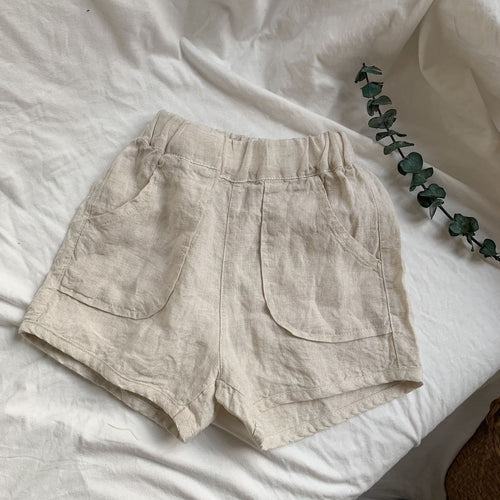 Girls linen large pocket casual shorts