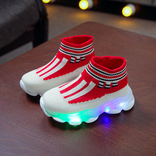 kids knitted breathable LED shoes