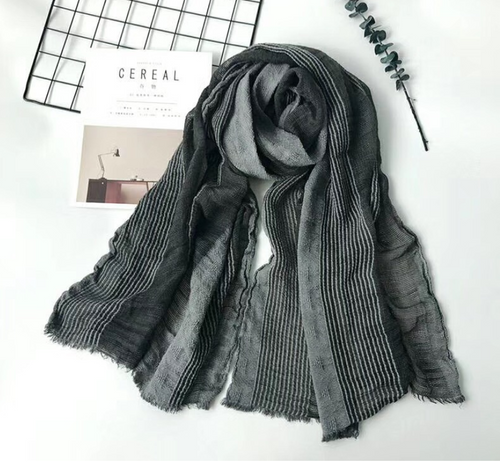 Cotton and linen striped pleated scarf