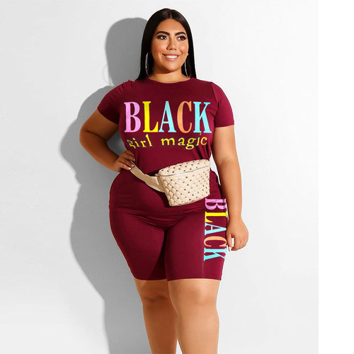 Plus Size Casual Printed T-shirt + Shorts