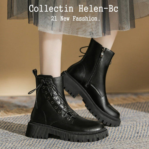 Women's Chunky soled Side Lace-up Fashion boots
