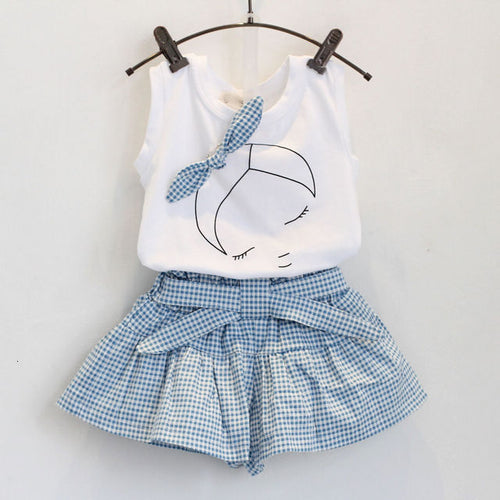 Girls Bow T-shirt Plaid Skirt dress