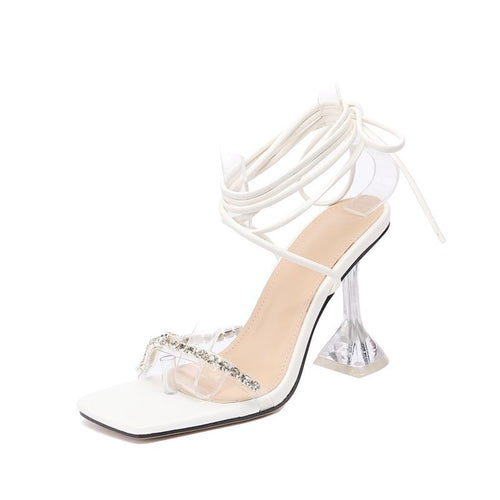 Heel sandals with tie up lace