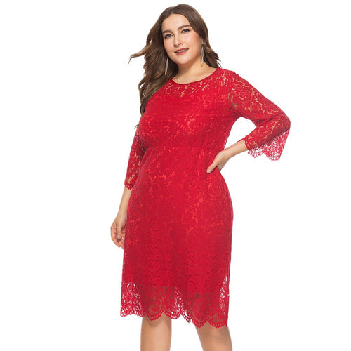 Plus Size Lace Mid-length Dress