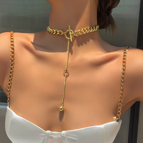 Gold long pendant necklace