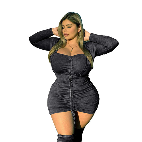 Plus Size Solid Color Tight Dress