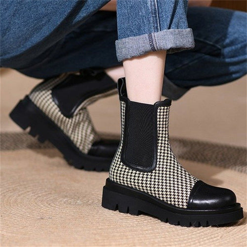 Women's Platform Sole Plaid ankle Boots