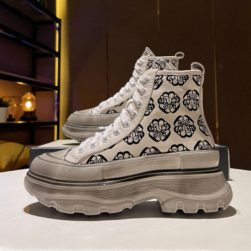 Women's Chunky Platform Sole High top Canvas Sneakers