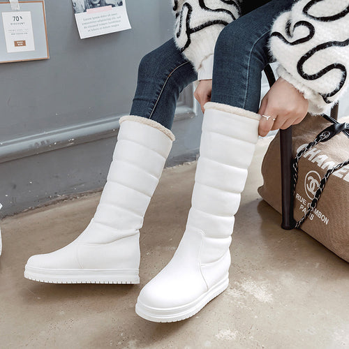 Solid Color Mid-heel Thick Warm High Boots