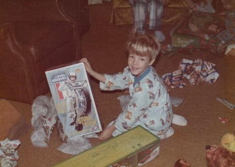 A young Mike Patterson (Evel Knievel Museum Founder) with his Evel Knievel Toy