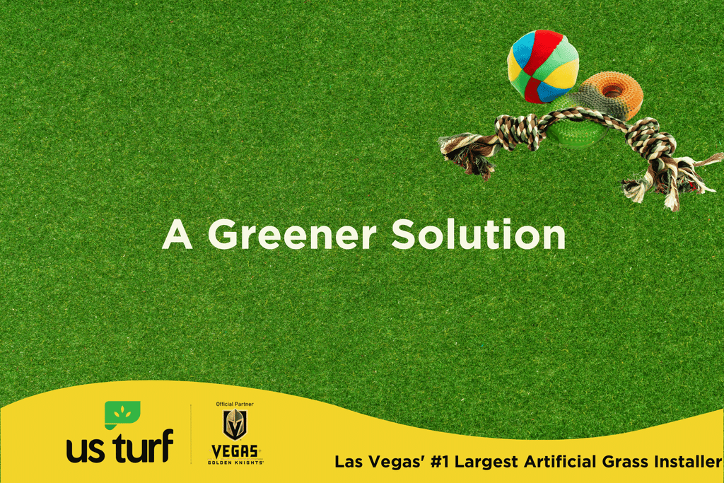 dog toys on artificial grass with A Greener Solution text overlay