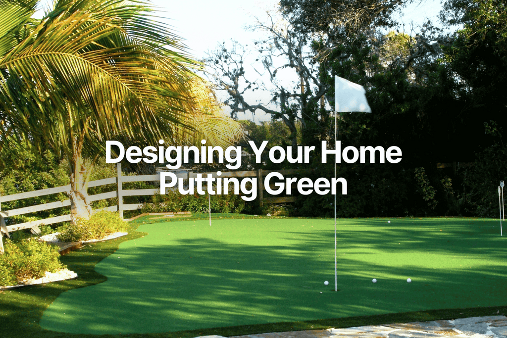 artificial grass putting green in a lush tropical back yard