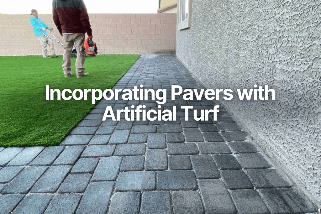 photo of grey pavers next to artificial grass