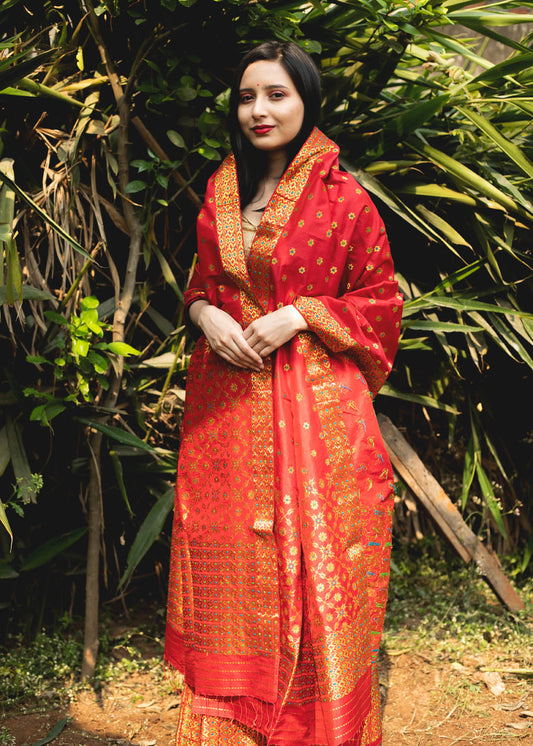 Zara Opal Orange Paat Silk Mekhela Sador –