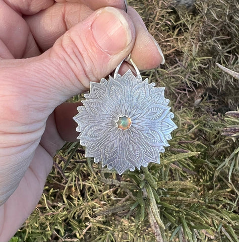 Sterling silver mandala pendant with Opal gemstone