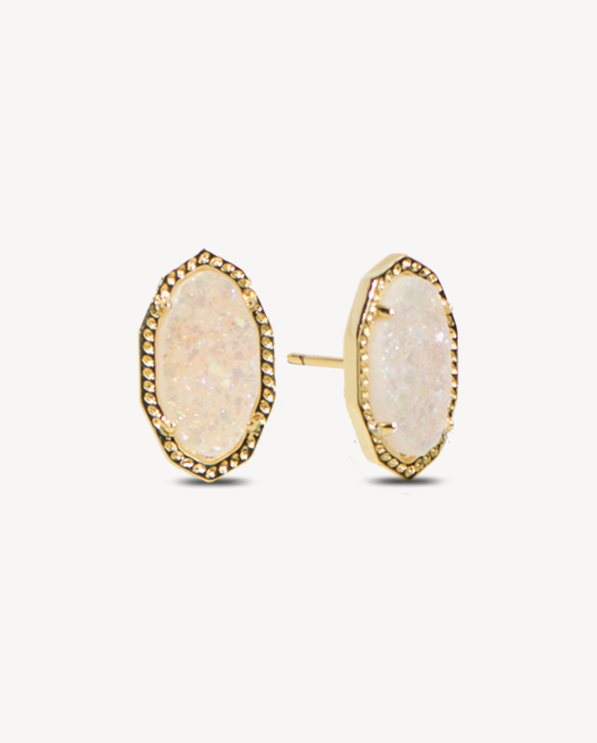 Classic Emily Gold Stud Earrings in Iridescent Drusy – Deltora