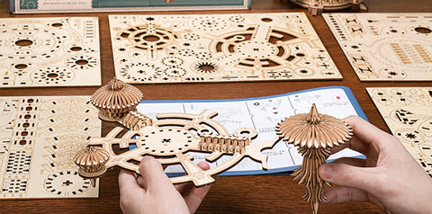 Fifijoy Sky City 3D Wooden Puzzle Mechanical Music Box