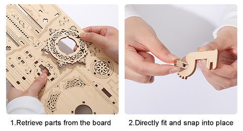 Fifijoy Music Box 3D Wooden Mechanical Jewelry Box