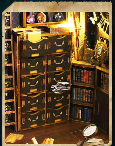 Fifijoy Detective Agency Wooden Puzzle Book Nook Shelf Insert