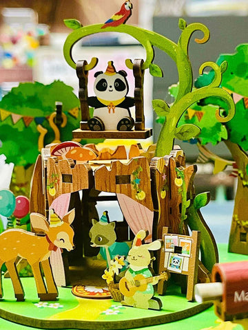 Fifijoy Forest Party DIY Wooden Music Box Miniature
