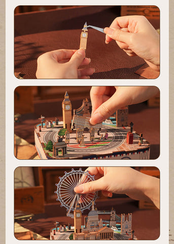 Fifijoy London Charm DIY Miniature Wooden Puzzle Music Box
