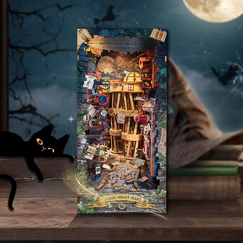 Fifijoy Magic Night Alley 3D Book Nook Shelf Insert