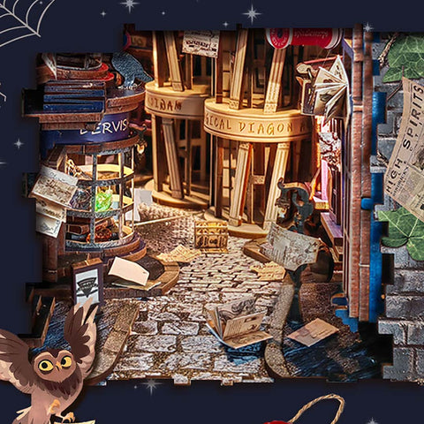 Fifijoy Magic Night Alley DIY Wooden Book Nook Bookshelf Insert