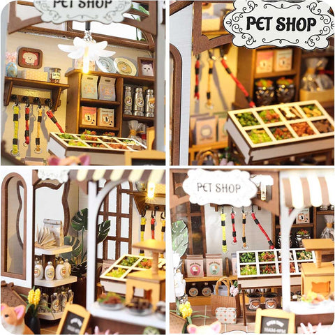 Fifijoy Pet Shop 3D DIY Wooden Miniature Dollhouse Kit