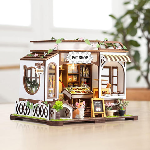 Fifijoy Pet Shop DIY Wooden Puzzle Miniature House Kit