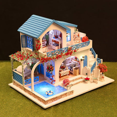 Fifijoy Blue and White Town 3D Dollhouse Miniature Kit