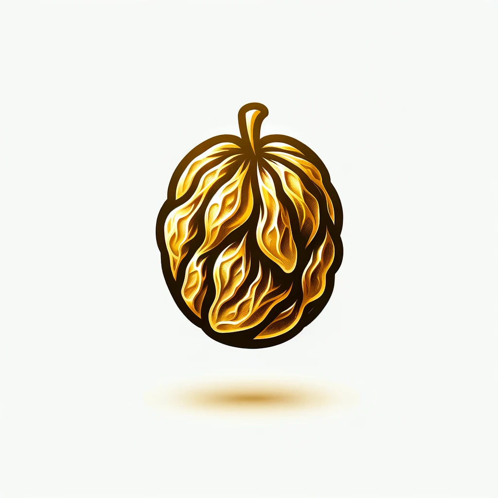 DALL·E 2024-04-01 14.41.41 - Design an icon featuring a dried raisin with a luxurious golden color against a white background. The raisin should be stylized and elegant, capturing.webp__PID:aacffb64-ca4b-4871-a387-e06989594349