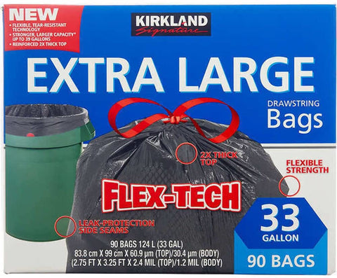 Kirkland Signature 33 Gallon Trash Bags, 90- count