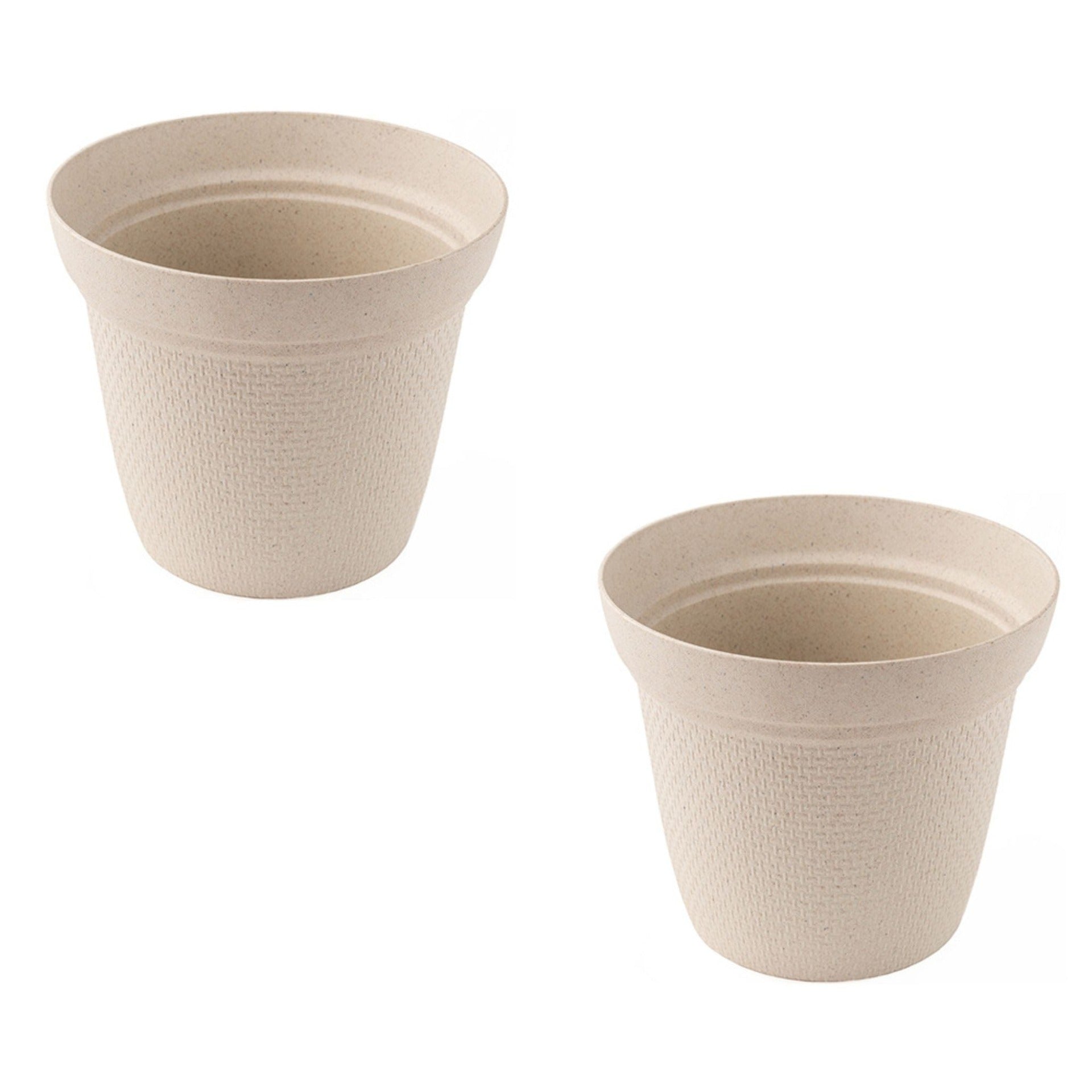 Rice Husk and Bamboo Fiber Dahlia Pot and Planter - 8"-Set of 2-SOFT BEIGE