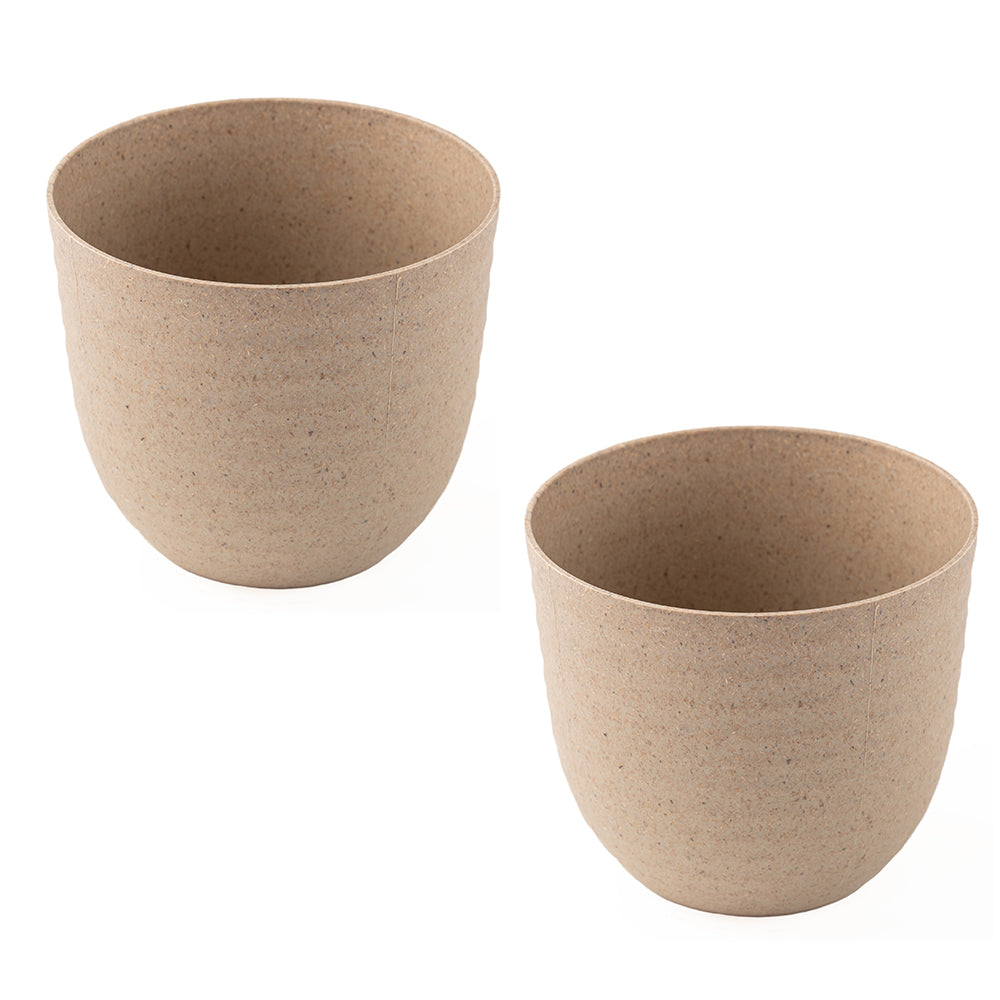 Rice Husk and Bamboo Fiber Peony Pot and Planter - 9"- Set of 2-SOFT BEIGE
