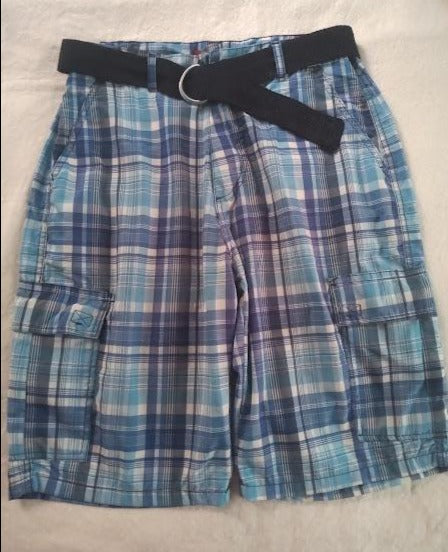 MEN'S TRUE NATION BLUE PLAID CARGO SHORTS