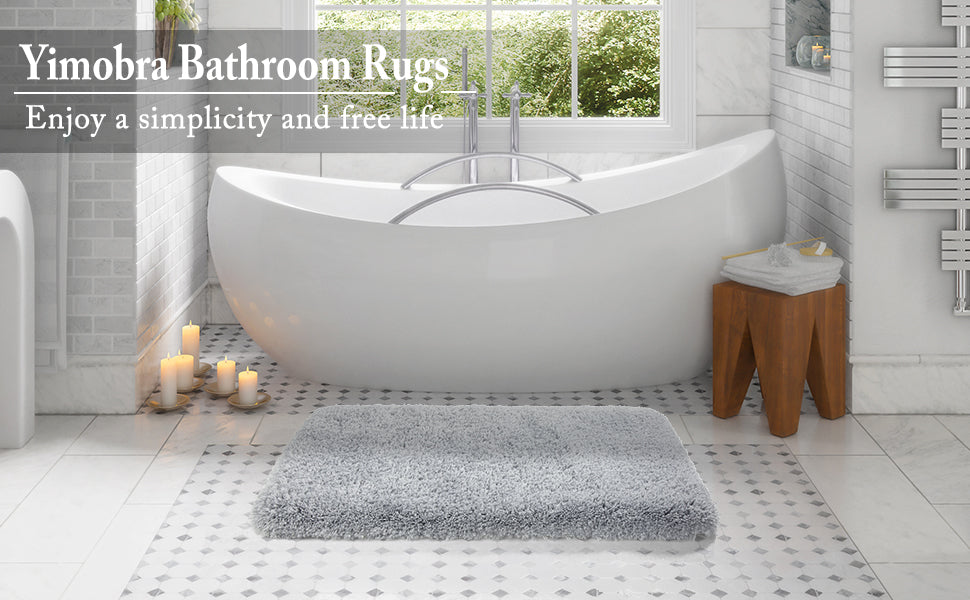 YIRDDEO Light Grey Pom Bath Rug for Bathroom Non Slip, Cute Boho Pom Oval  Absorbent Shower Mat, Plush Soft Washable Rug (20 x 30)