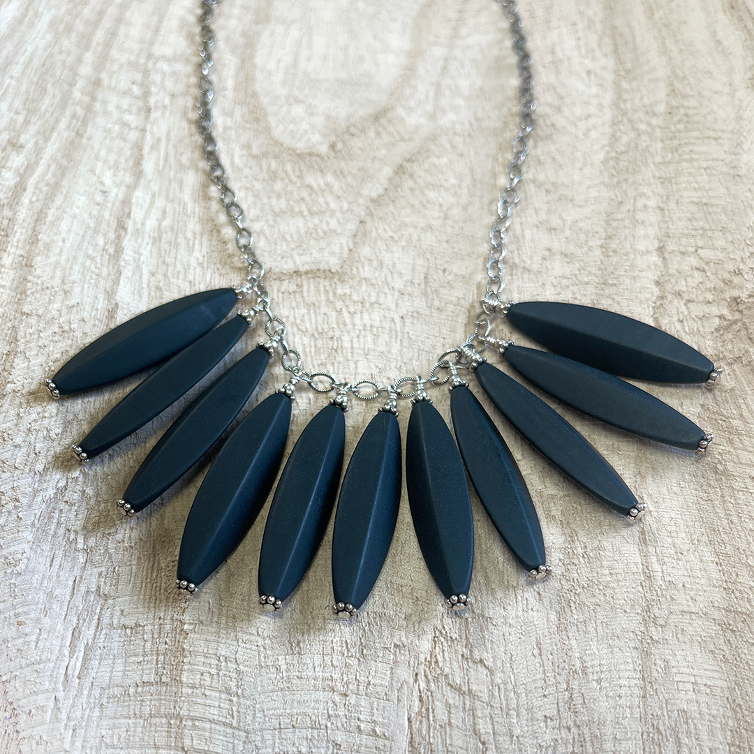 Black Rhodium Sterling Silver Necklace with Matte Onyx Tapers