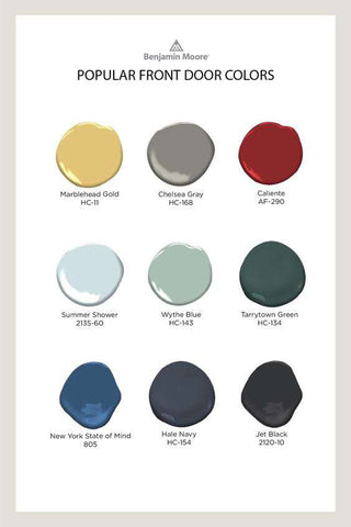 a selection of 9 colours that are popular for front doors