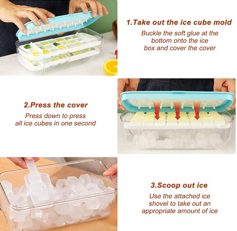 Ice Cube Tray with Airtight Lid Reusable Ice Cube Storage