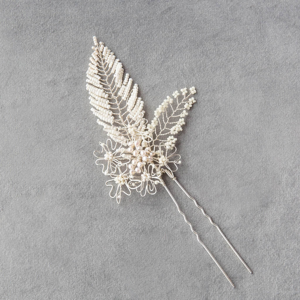 Angelica wedding hair pin in silver with pearls by Judith Brown Bridal