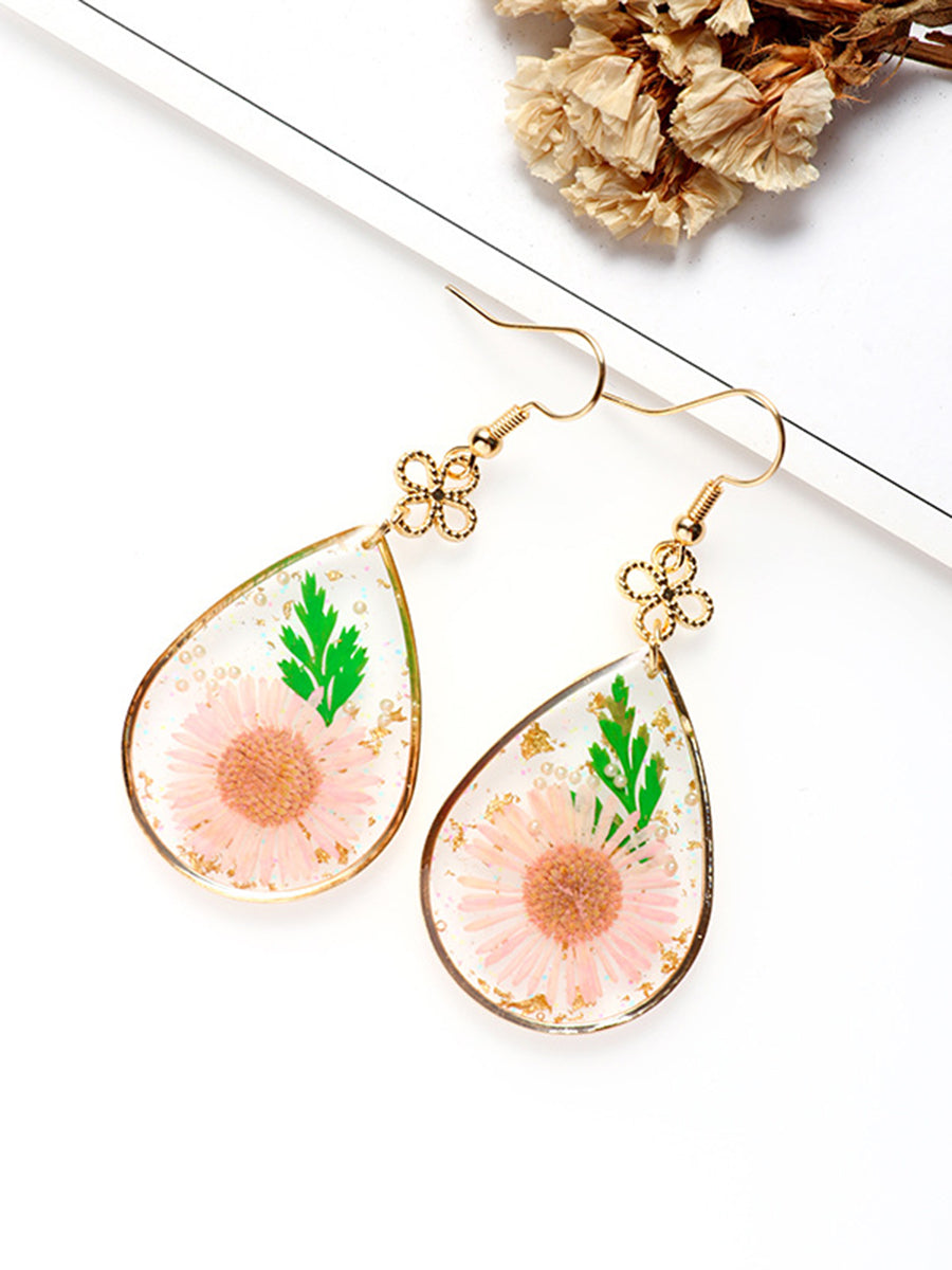 Aretes de hoja de oro con perla de resina de girasol LikeMyChoice®