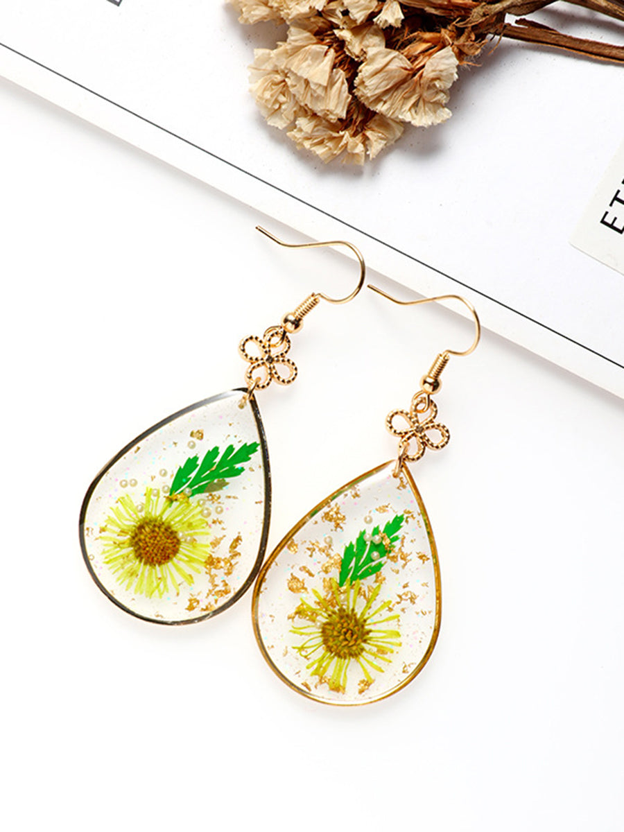 Aretes de hoja de oro con perla de resina de girasol LikeMyChoice®