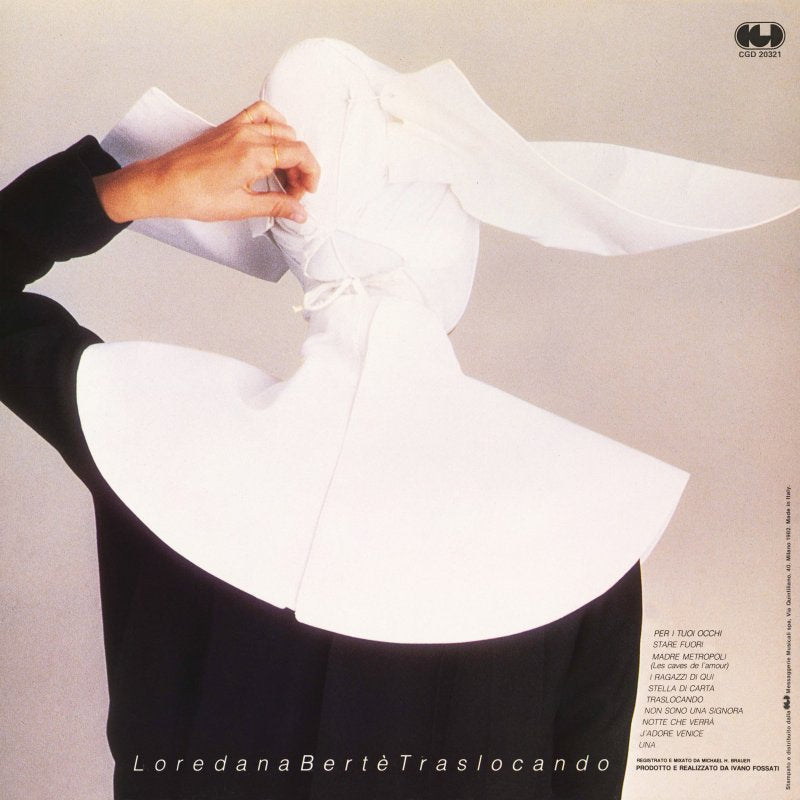 Loredana Bertè - Traslocando, back cover detail. Art direction by Luciano Tallini, CGD, 1982.