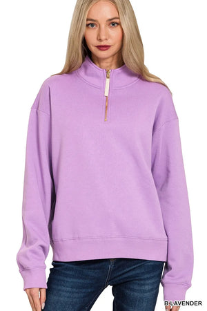 Zenana Fleece Half Zip Sweatshirt - Mae. 