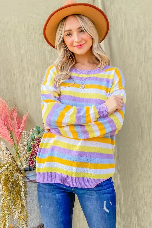 And The Why Multi Striped Mesh Pullover Spring Sweater